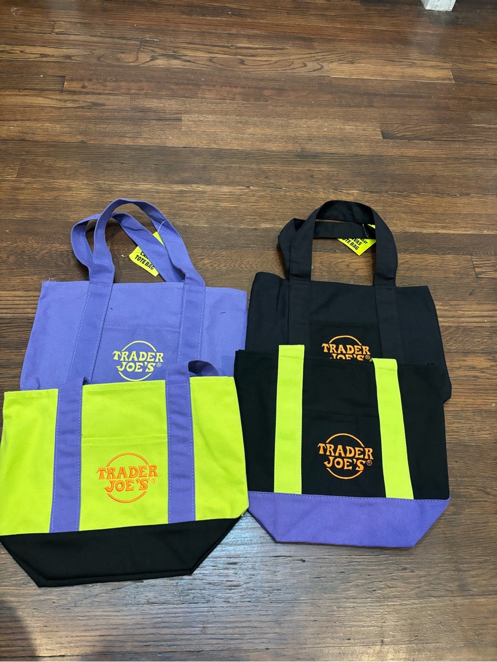 Trader Joe's Reusable Tote Bag - Black, Lime & Purple